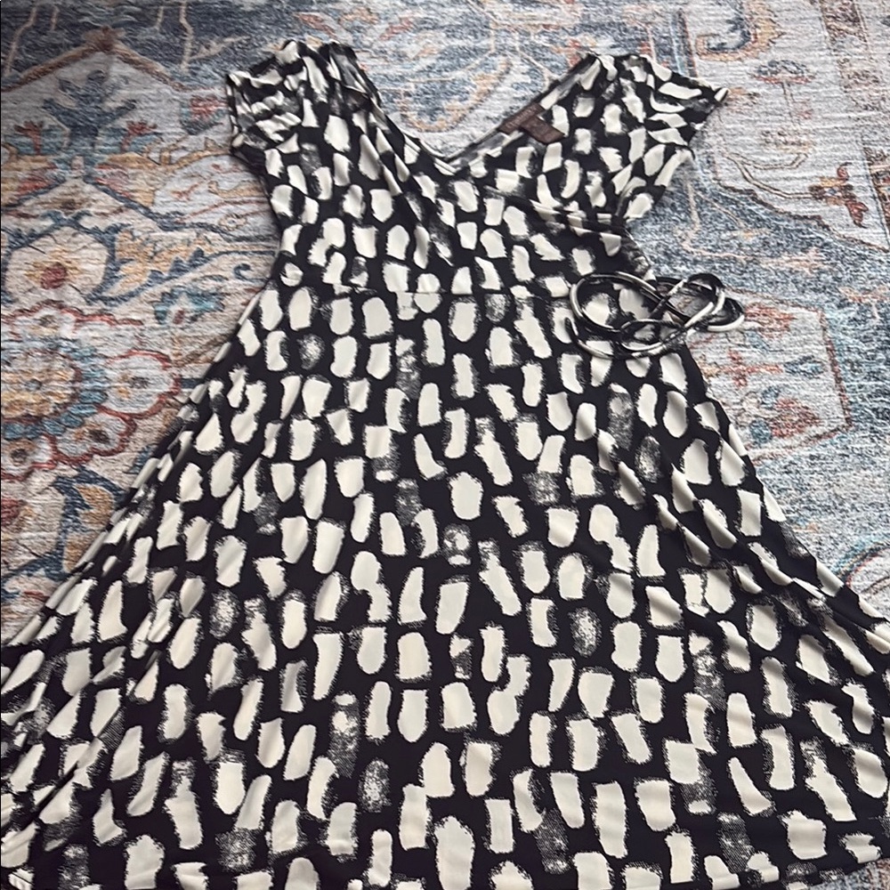 Chadwicks Black and White Printed A-Line Dress